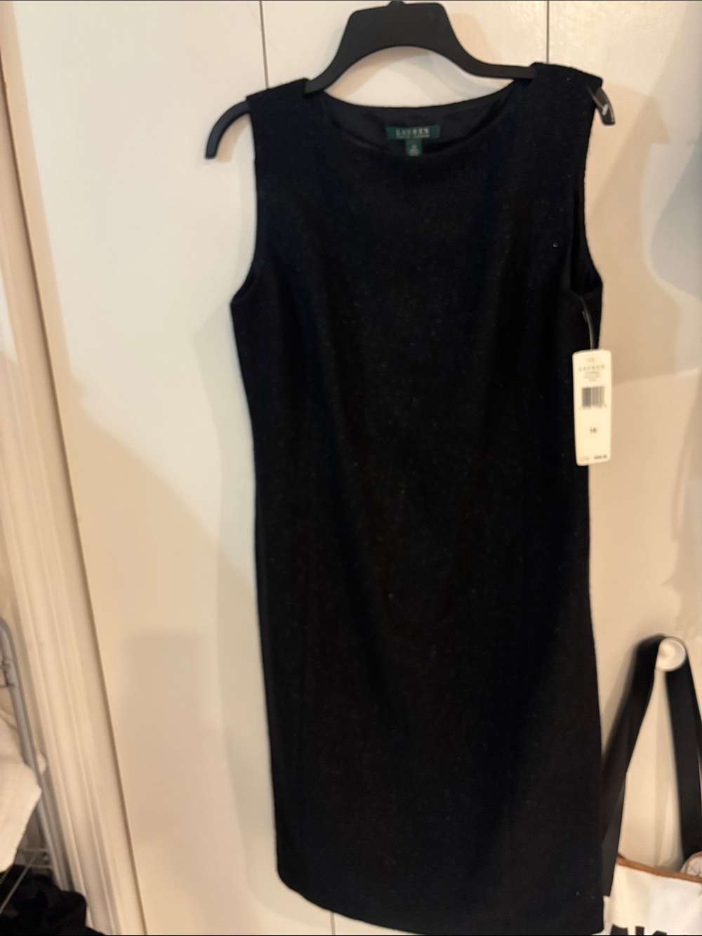 Lauren Ralph Lauren NEW Black Wool Blend Sleeveless Knee Length Dress,14